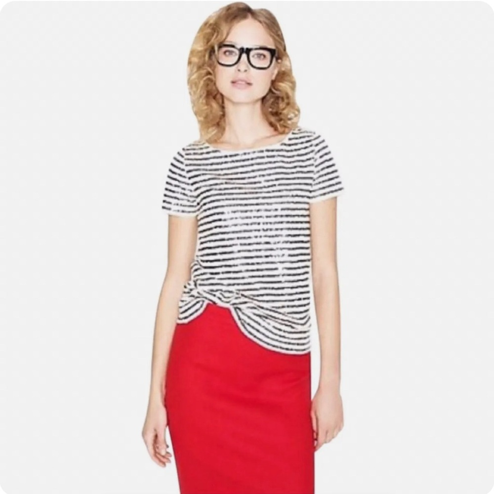 NWT J CREW Stripe Sequin T Shirt Sz Lg